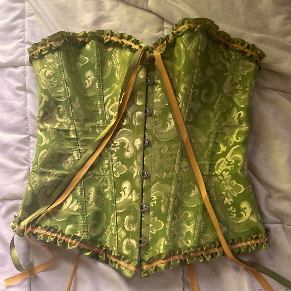 green and gold corset